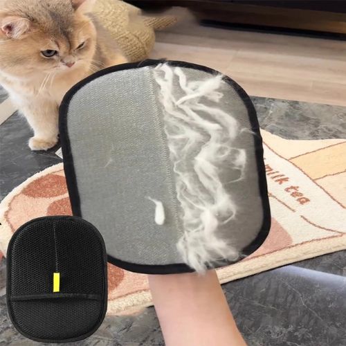 2-pack pet grooming gloves with soft textured surfaces for removing loose hair during grooming.