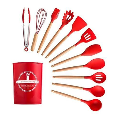 12-piece silicone cooking utensil set with versatile tools for preparing and serving everyday meals.