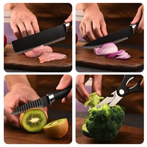 6-piece stainless steel kitchen knife set designed for chopping, slicing, and preparing everyday ingredients.
