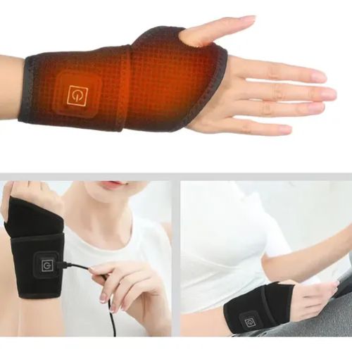 Adjustable heated wrist support featuring three temperature settings and a soft ergonomic design.