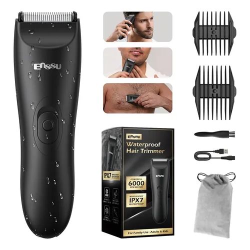 Body groomer for sensitive areas designed for controlled and convenient personal hair trimming.