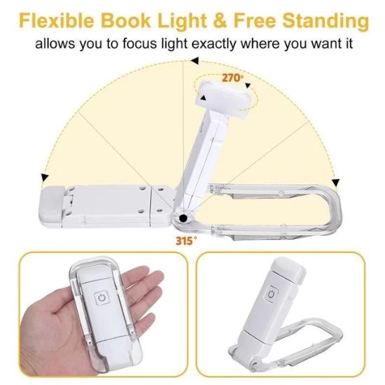 Clip-on LED book light for reading in bed at night