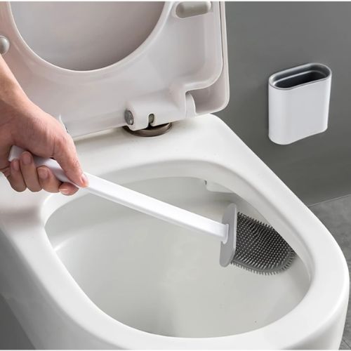 CleanFlex silicone toilet brush with hygienic holder for convenient and thorough bathroom cleaning.