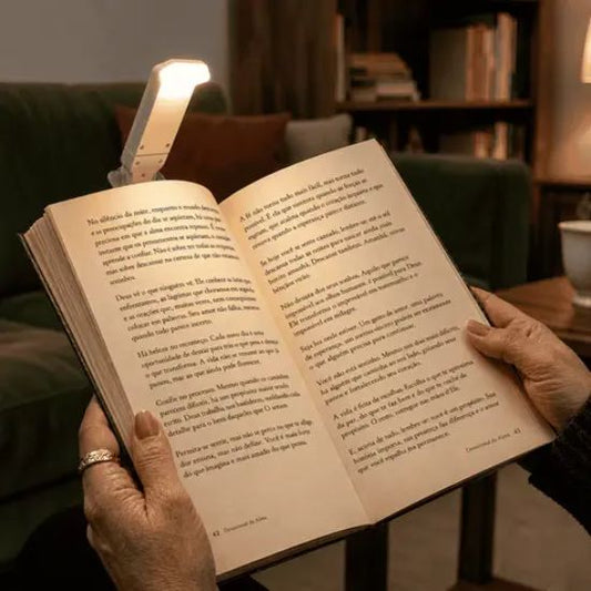 Clip-on reading light attached to a book