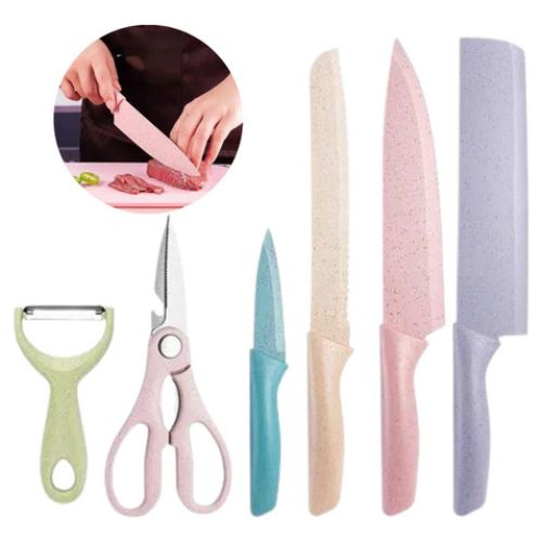 ColorCut Pro 6-piece stainless steel knife set for everyday kitchen food preparation.