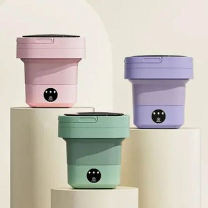 Compact foldable laundry washer designed for easy storage and convenient washing of small garments.