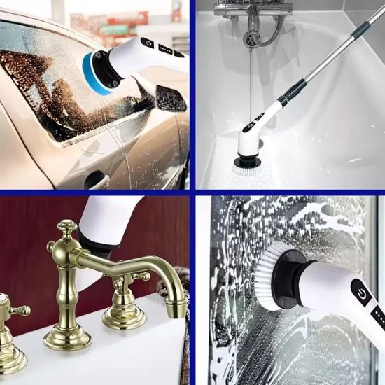 Cordless electric scrubber for cleaning bathroom surfaces