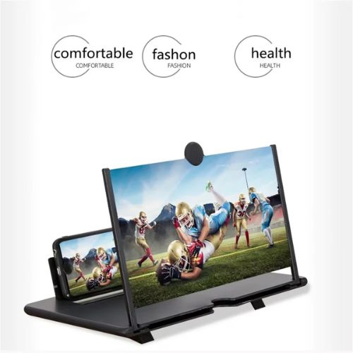 Curved lens phone screen amplifier designed to provide a wider and more immersive viewing area.