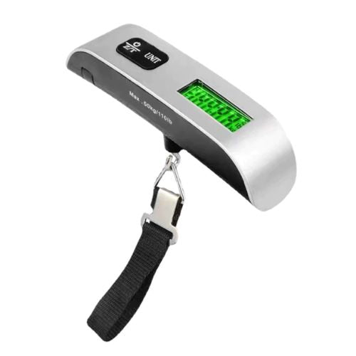 Digital scale for suitcases designed to help check luggage weight before flights and trips.