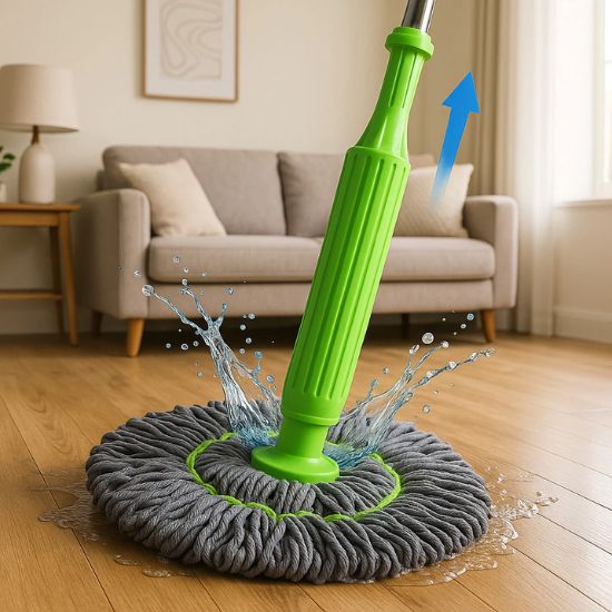 Durable microfiber cleaning mop with a rotating head