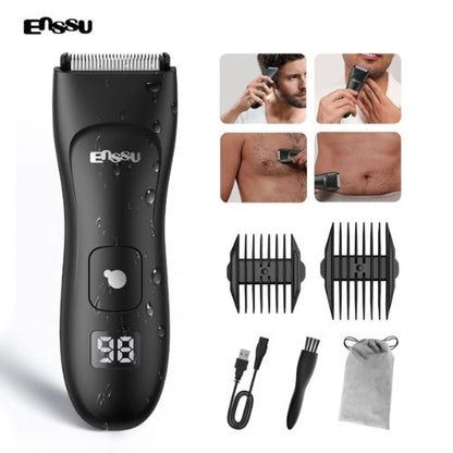 Electric body groomer for men designed for trimming body hair and maintaining a neat appearance.