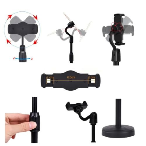 Foldable phone stand for table use with a compact design for easy storage and portability.
