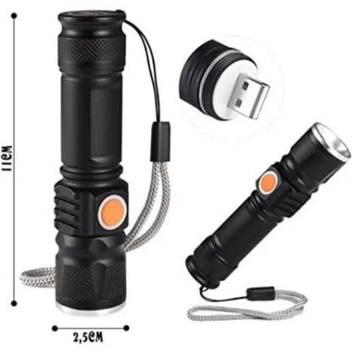Handheld rechargeable LED light with a compact body for convenient portable illumination.
