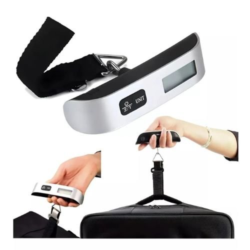 Hanging scale for travel luggage with a compact design for convenient baggage weight measurement.