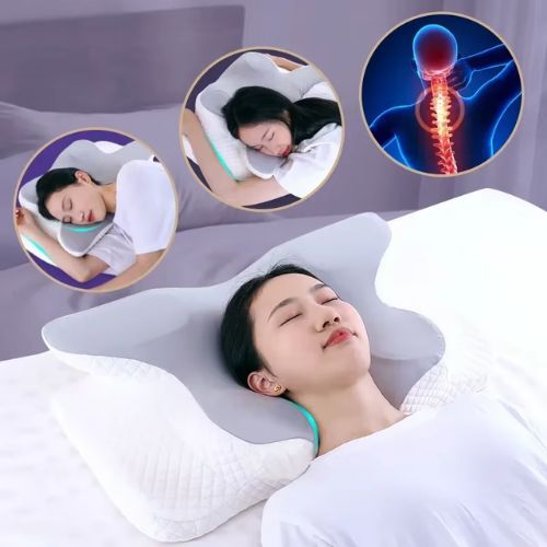 Orthopedic butterfly neck support pillow that promotes proper sleeping posture and lasting comfort.