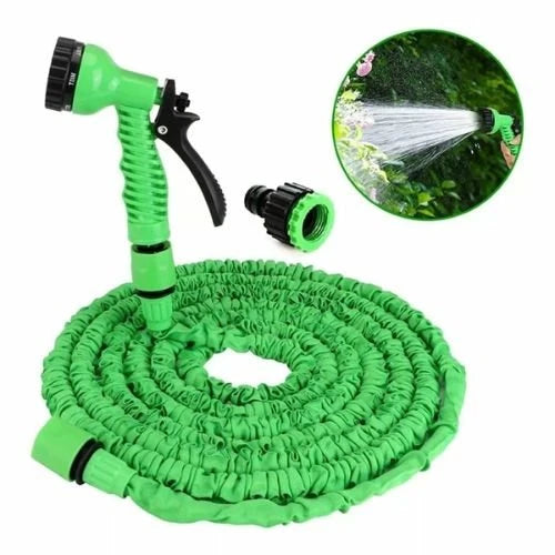 Outdoor cleaning expandable hose for patios, decks, driveways, vehicles, and other household surfaces.