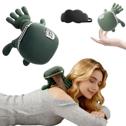 Portable heated shoulder massager with rechargeable battery for convenient everyday use.