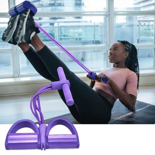 Portable resistance band with foot pedals for convenient home workouts, travel, and everyday fitness.