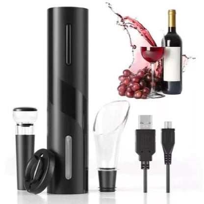 Premium electric wine accessories kit with rechargeable opener and essential tools for serving wine.