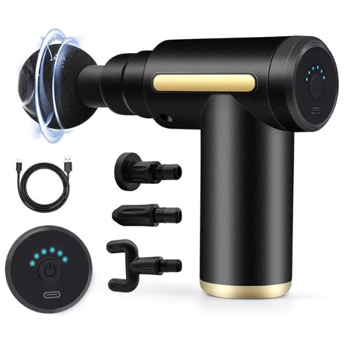 PulsePro rechargeable percussion massage gun with multiple speed settings for a relaxing massage experience.