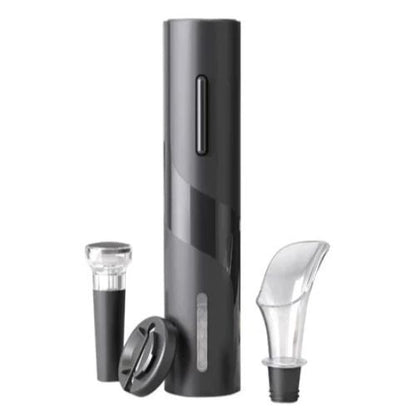 Rechargeable electric corkscrew for wine bottles with modern design and simple one-button operation.