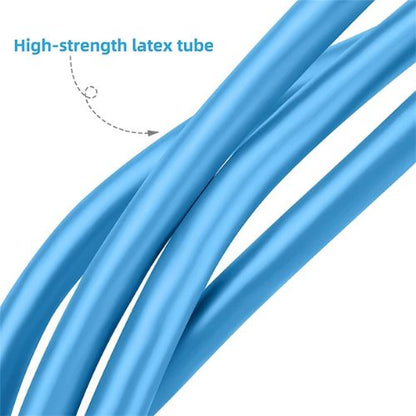 Resistance tube exercise band with ergonomic handles and foot pedals for versatile fitness routines.