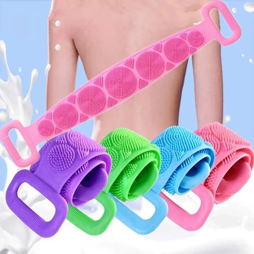 SilkyClean 4-piece silicone bath brush set with body, face, scalp, and back brushes for everyday cleansing.