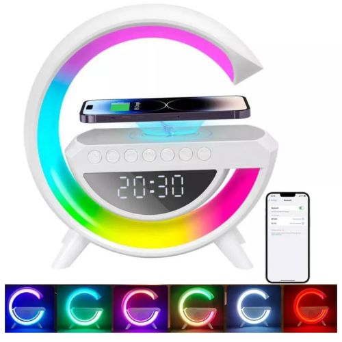 Smart bedside lamp with built-in Bluetooth speaker for music, podcasts, and relaxing ambient lighting.