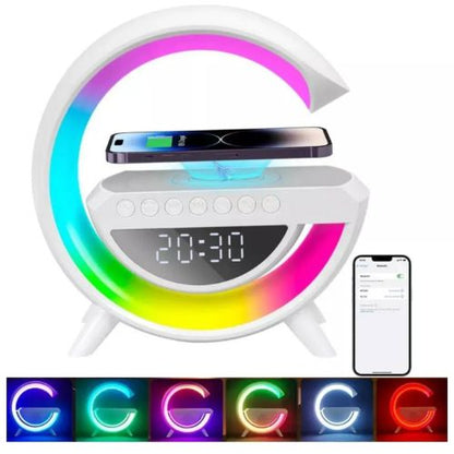 Smart bedside lamp with built-in Bluetooth speaker for music, podcasts, and relaxing ambient lighting.