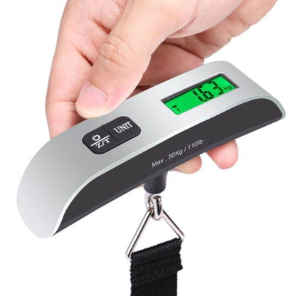 SmartWeigh portable digital hanging scale with 50kg capacity for weighing luggage, bags, and other items.