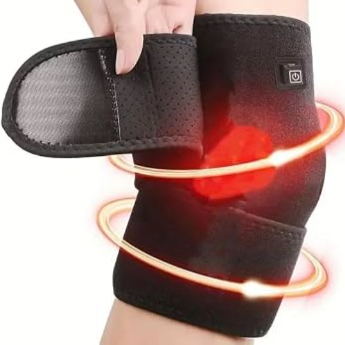 Soft heated knee brace with breathable materials and adjustable design for lasting comfort.