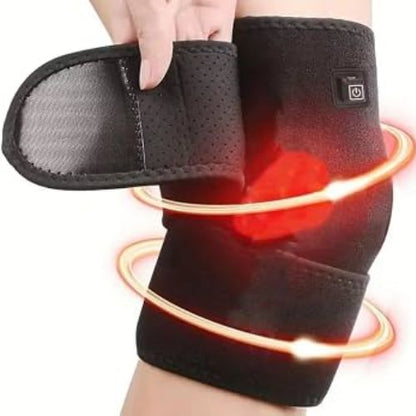 Soft heated knee brace with breathable materials and adjustable design for lasting comfort.
