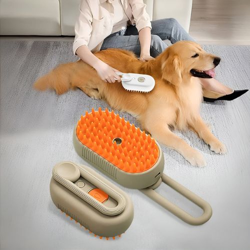 SteamGroom 3-in-1 pet grooming brush designed for cleaning, grooming, and removing loose fur from pets.