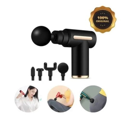 Travel-friendly massage gun with cordless rechargeable operation and a compact lightweight design.
