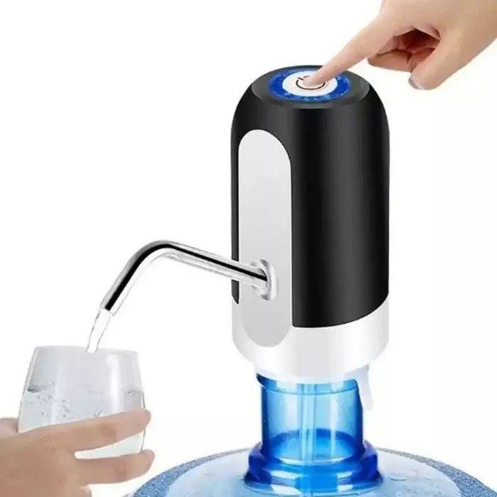 USB electric water bottle pump for convenient dispensing of drinking water from large containers.