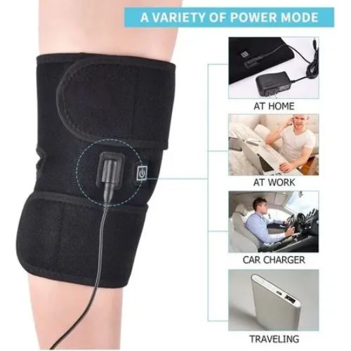 USB powered knee heating pad with adjustable straps for comfortable warmth throughout the day.