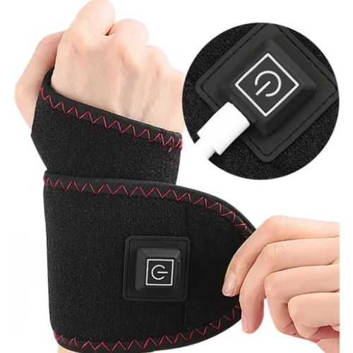 USB powered wrist heating brace with adjustable closure and three heat levels for everyday relaxation.