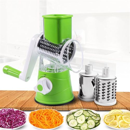 Vegetable shredder with strong suction base for improved stability while slicing and grating.
