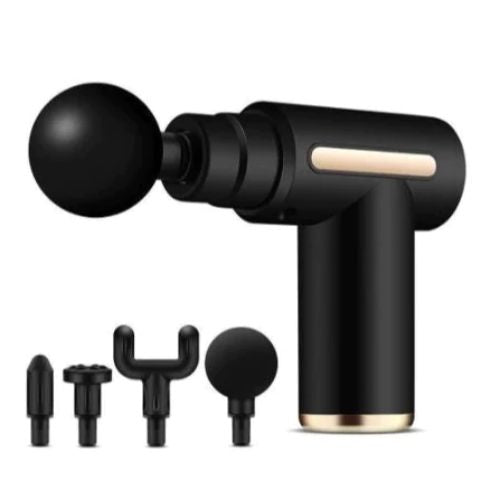 Wireless rechargeable massage gun with multiple speed settings for convenient everyday muscle relaxation.
